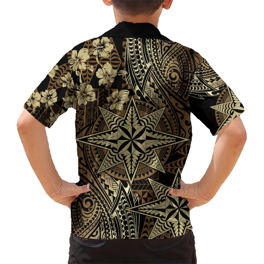 Vintage Tonga Tribal Ngatu Pattern Hawaiian Shirt With Pacific Floral Brown Art LT9 - Polynesian Pride