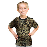 Vintage Tonga Tribal Ngatu Pattern Kid T Shirt With Pacific Floral Brown Art LT9 Brown - Polynesian Pride