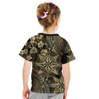 Vintage Tonga Tribal Ngatu Pattern Kid T Shirt With Pacific Floral Brown Art LT9 - Polynesian Pride