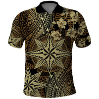 Vintage Tonga Tribal Ngatu Pattern Polo Shirt With Pacific Floral Brown Art LT9 Brown - Polynesian Pride