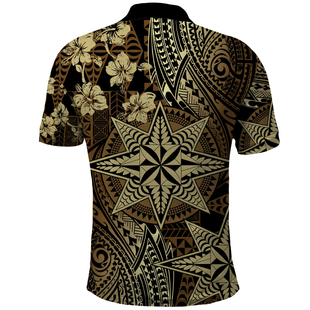 Vintage Tonga Tribal Ngatu Pattern Polo Shirt With Pacific Floral Brown Art LT9 - Polynesian Pride