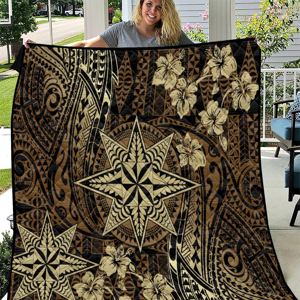 Vintage Tonga Tribal Ngatu Pattern Quilt With Pacific Floral Brown Art LT9 Brown - Polynesian Pride