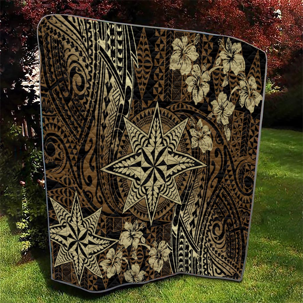Vintage Tonga Tribal Ngatu Pattern Quilt With Pacific Floral Brown Art LT9 - Polynesian Pride