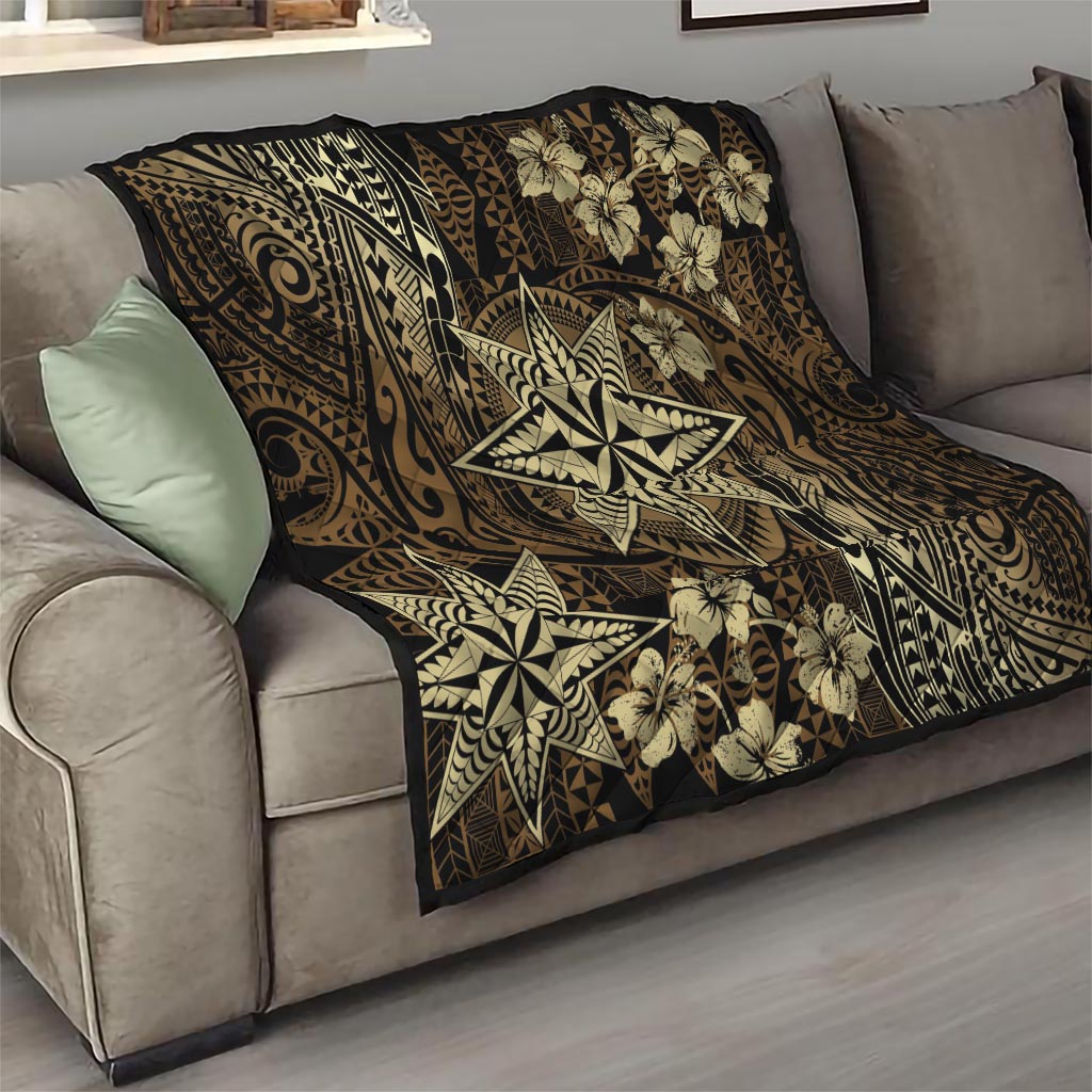 Vintage Tonga Tribal Ngatu Pattern Quilt With Pacific Floral Brown Art LT9 - Polynesian Pride