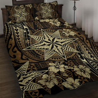 Vintage Tonga Tribal Ngatu Pattern Quilt Bed Set With Pacific Floral Brown Art LT9 Brown - Polynesian Pride