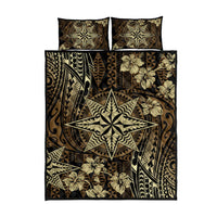 Vintage Tonga Tribal Ngatu Pattern Quilt Bed Set With Pacific Floral Brown Art LT9 - Polynesian Pride