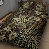 Vintage Tonga Tribal Ngatu Pattern Quilt Bed Set With Pacific Floral Brown Art LT9 - Polynesian Pride