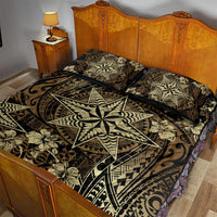 Vintage Tonga Tribal Ngatu Pattern Quilt Bed Set With Pacific Floral Brown Art LT9 - Polynesian Pride