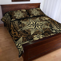 Vintage Tonga Tribal Ngatu Pattern Quilt Bed Set With Pacific Floral Brown Art LT9 - Polynesian Pride