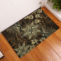 Vintage Tonga Tribal Ngatu Pattern Rubber Doormat With Pacific Floral Brown Art LT9 Brown - Polynesian Pride