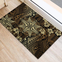 Vintage Tonga Tribal Ngatu Pattern Rubber Doormat With Pacific Floral Brown Art LT9 - Polynesian Pride
