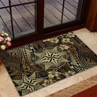 Vintage Tonga Tribal Ngatu Pattern Rubber Doormat With Pacific Floral Brown Art LT9 - Polynesian Pride