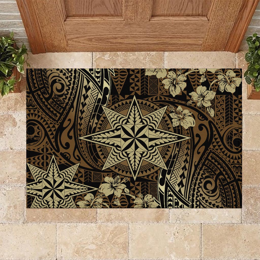 Vintage Tonga Tribal Ngatu Pattern Rubber Doormat With Pacific Floral Brown Art LT9 - Polynesian Pride