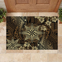 Vintage Tonga Tribal Ngatu Pattern Rubber Doormat With Pacific Floral Brown Art LT9 - Polynesian Pride