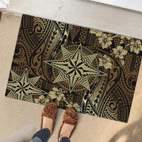 Vintage Tonga Tribal Ngatu Pattern Rubber Doormat With Pacific Floral Brown Art LT9 - Polynesian Pride