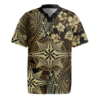 Vintage Tonga Tribal Ngatu Pattern Rugby Jersey With Pacific Floral Brown Art LT9 Brown - Polynesian Pride