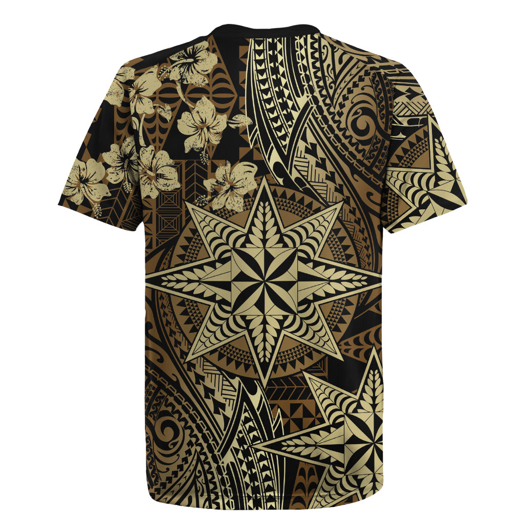 Vintage Tonga Tribal Ngatu Pattern Rugby Jersey With Pacific Floral Brown Art LT9 - Polynesian Pride