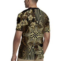 Vintage Tonga Tribal Ngatu Pattern Rugby Jersey With Pacific Floral Brown Art LT9 - Polynesian Pride