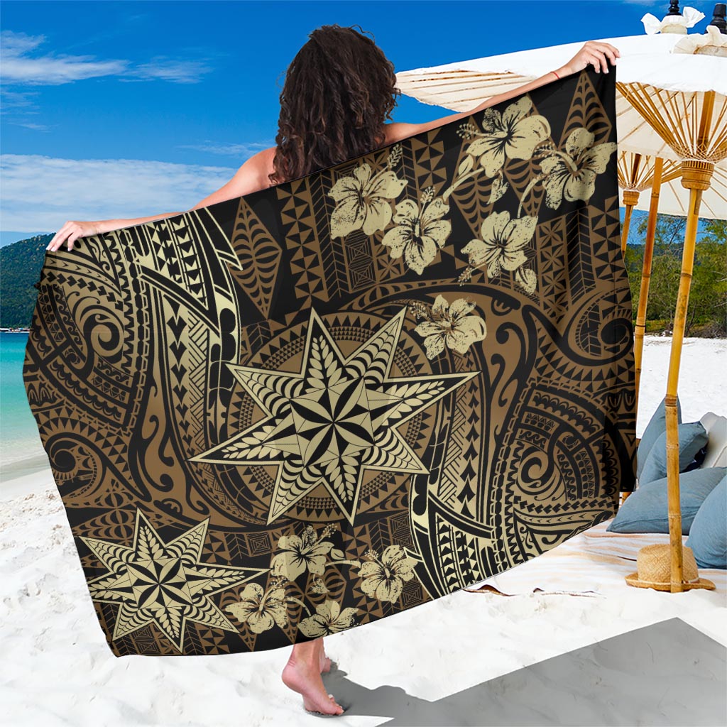 Vintage Tonga Tribal Ngatu Pattern Sarong With Pacific Floral Brown Art LT9 One Size 44 x 66 inches Brown - Polynesian Pride