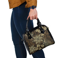 Vintage Tonga Tribal Ngatu Pattern Shoulder Handbag With Pacific Floral Brown Art LT9 - Polynesian Pride