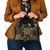 Vintage Tonga Tribal Ngatu Pattern Shoulder Handbag With Pacific Floral Brown Art LT9 - Polynesian Pride