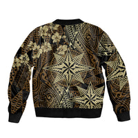 Vintage Tonga Tribal Ngatu Pattern Sleeve Zip Bomber Jacket With Pacific Floral Brown Art LT9 - Polynesian Pride