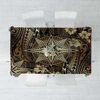 Vintage Tonga Tribal Ngatu Pattern Tablecloth With Pacific Floral Brown Art LT9 Brown - Polynesian Pride