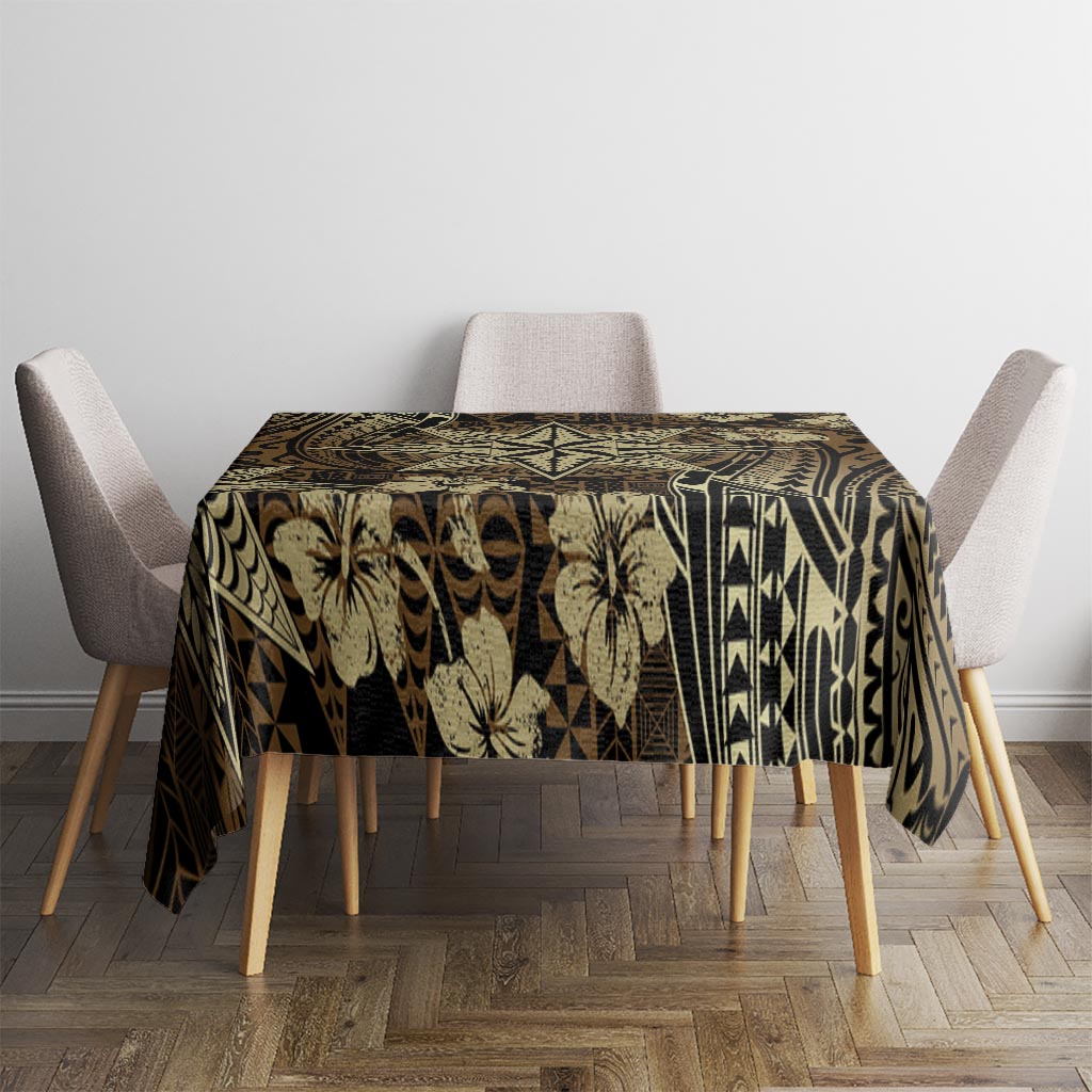 Vintage Tonga Tribal Ngatu Pattern Tablecloth With Pacific Floral Brown Art LT9 - Polynesian Pride