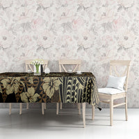 Vintage Tonga Tribal Ngatu Pattern Tablecloth With Pacific Floral Brown Art LT9 - Polynesian Pride