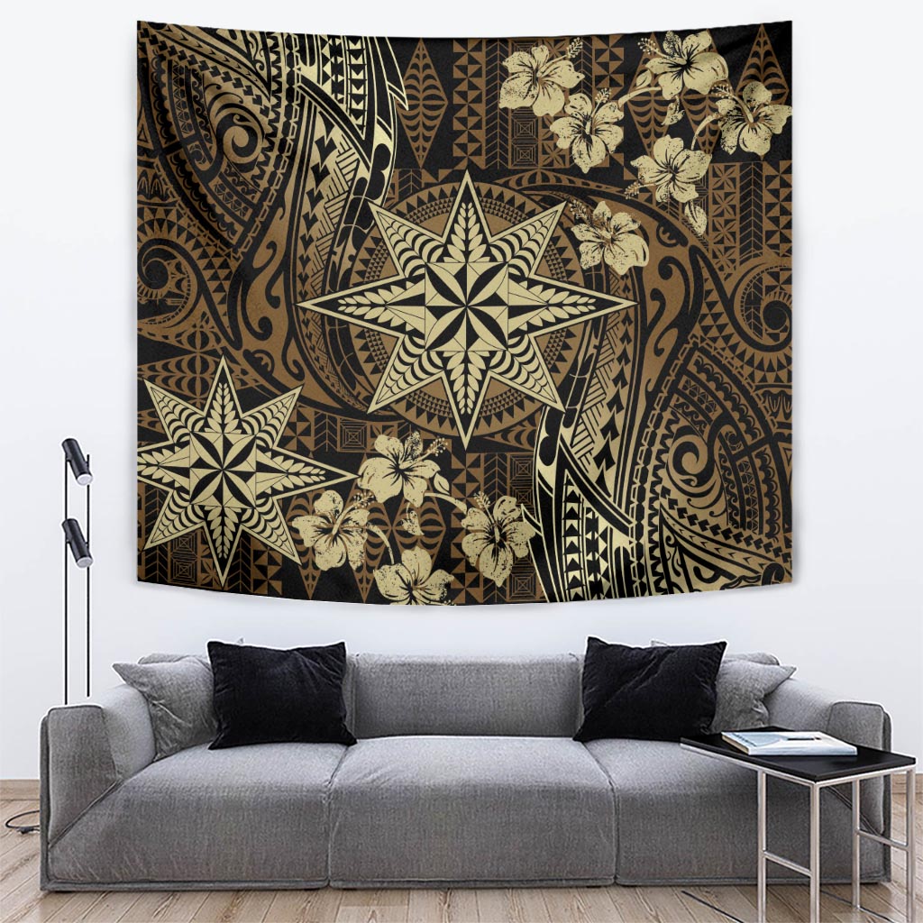 Vintage Tonga Tribal Ngatu Pattern Tapestry With Pacific Floral Brown Art LT9 Brown - Polynesian Pride