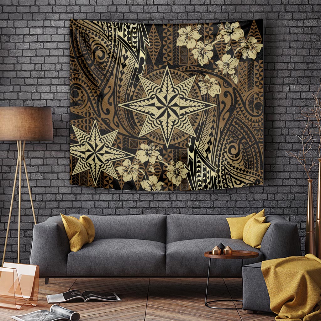 Vintage Tonga Tribal Ngatu Pattern Tapestry With Pacific Floral Brown Art LT9 - Polynesian Pride