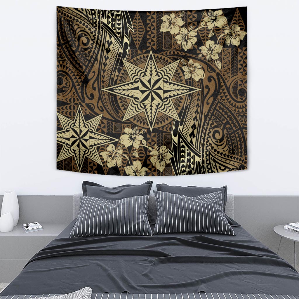 Vintage Tonga Tribal Ngatu Pattern Tapestry With Pacific Floral Brown Art LT9 - Polynesian Pride