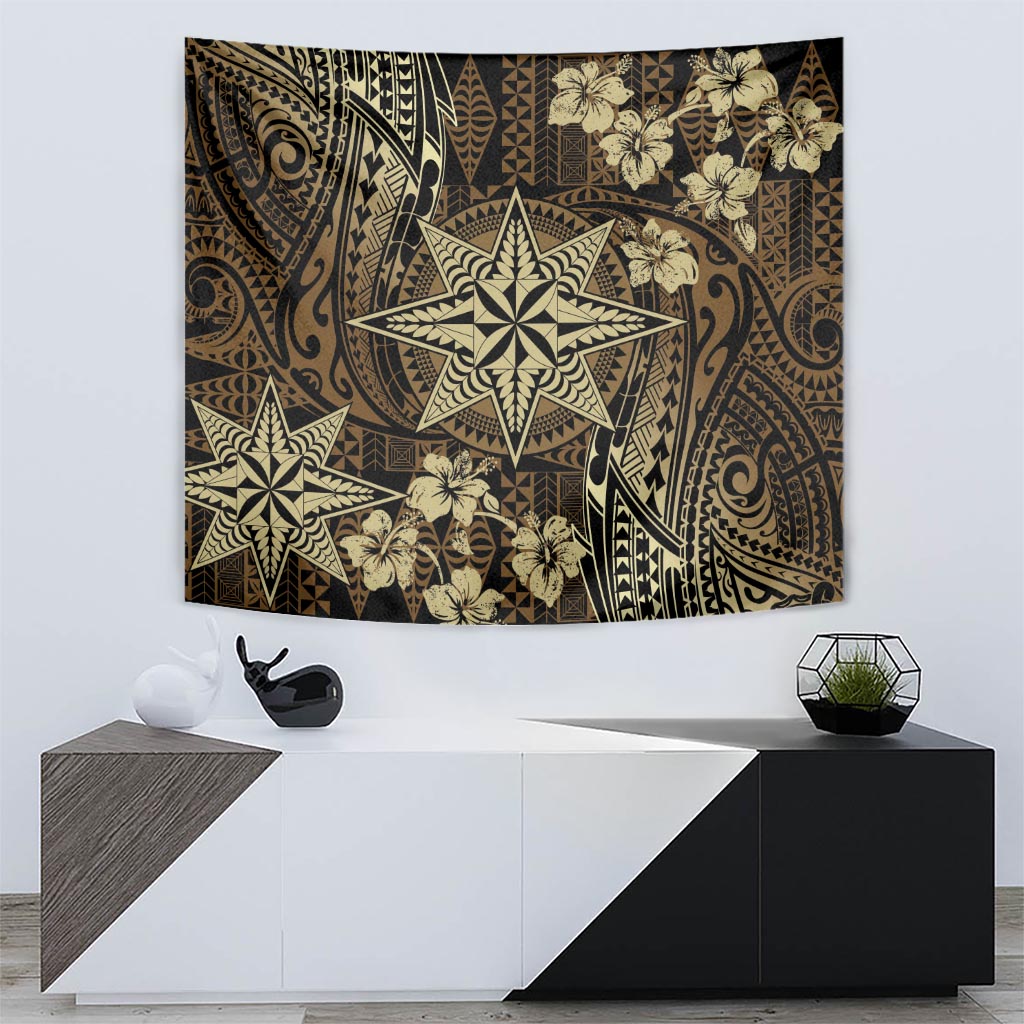 Vintage Tonga Tribal Ngatu Pattern Tapestry With Pacific Floral Brown Art LT9 - Polynesian Pride