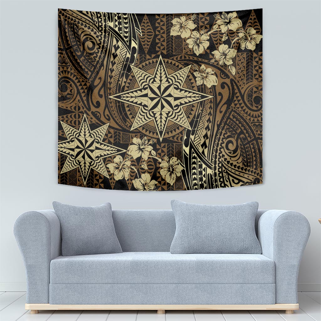 Vintage Tonga Tribal Ngatu Pattern Tapestry With Pacific Floral Brown Art LT9 - Polynesian Pride