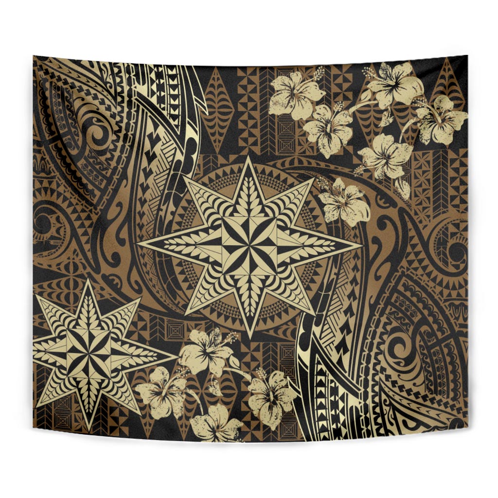 Vintage Tonga Tribal Ngatu Pattern Tapestry With Pacific Floral Brown Art LT9 - Polynesian Pride