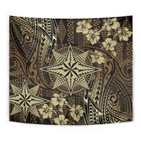 Vintage Tonga Tribal Ngatu Pattern Tapestry With Pacific Floral Brown Art LT9 - Polynesian Pride