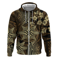 Vintage Tonga Tribal Ngatu Pattern Zip Hoodie With Pacific Floral Brown Art LT9 Zip Hoodie Brown - Polynesian Pride