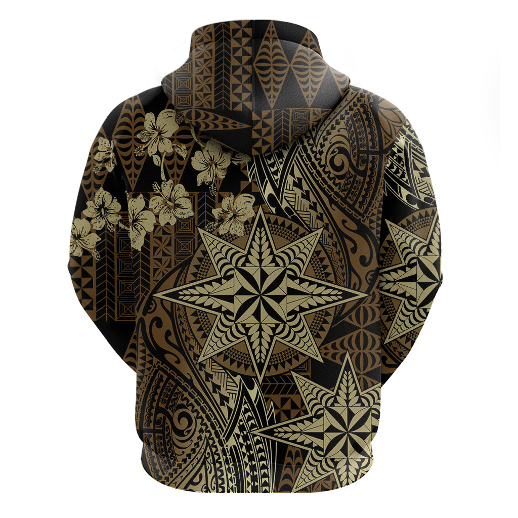 Vintage Tonga Tribal Ngatu Pattern Zip Hoodie With Pacific Floral Brown Art LT9 - Polynesian Pride