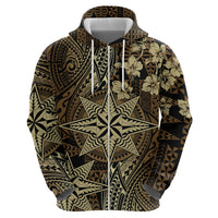 Vintage Tonga Tribal Ngatu Pattern Zip Hoodie With Pacific Floral Brown Art LT9 - Polynesian Pride