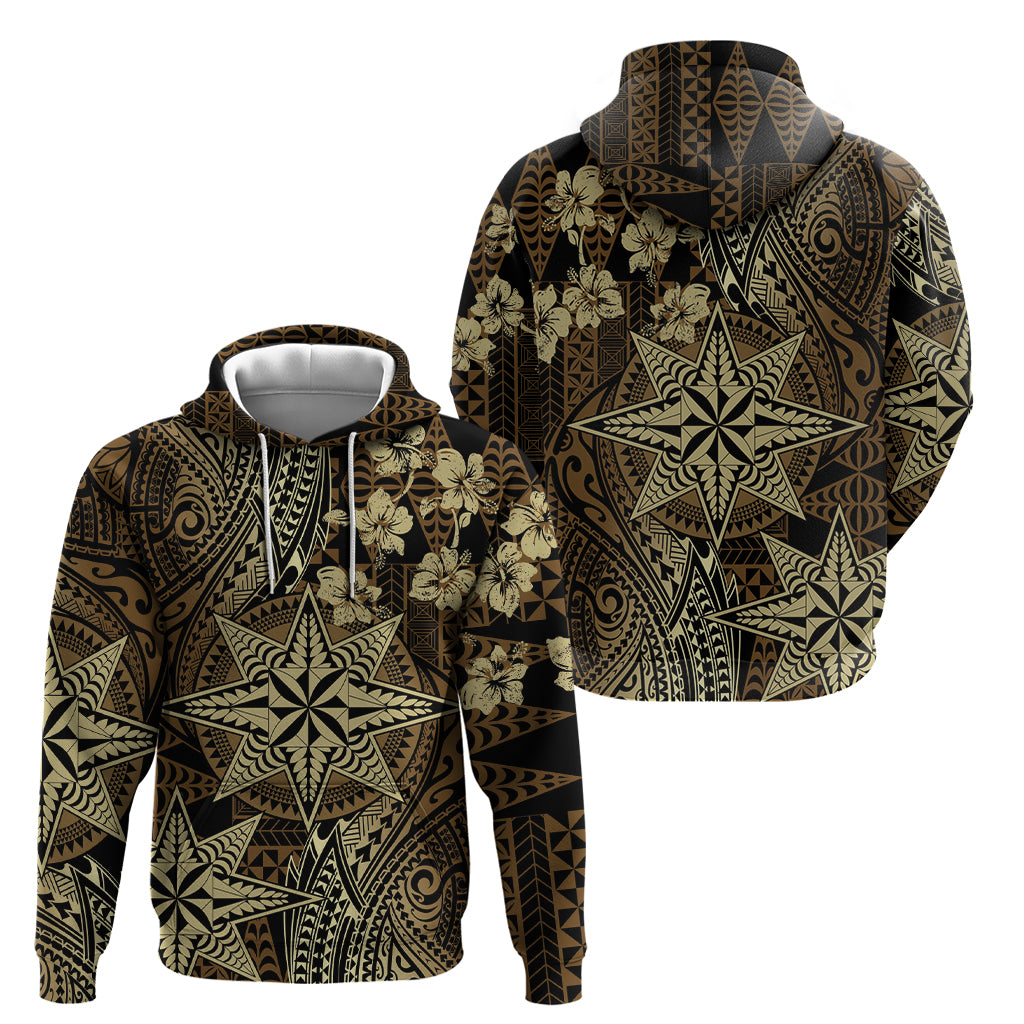 Vintage Tonga Tribal Ngatu Pattern Zip Hoodie With Pacific Floral Brown Art LT9 - Polynesian Pride