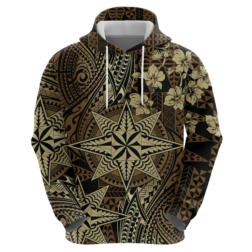 Vintage Tonga Tribal Ngatu Pattern Zip Hoodie With Pacific Floral Brown Art LT9 - Polynesian Pride