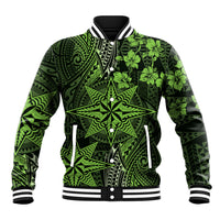 Vintage Tonga Tribal Ngatu Pattern Baseball Jacket With Pacific Floral Lime Green Art LT9 Unisex Lime Green - Polynesian Pride