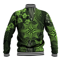 Vintage Tonga Tribal Ngatu Pattern Baseball Jacket With Pacific Floral Lime Green Art LT9 - Polynesian Pride
