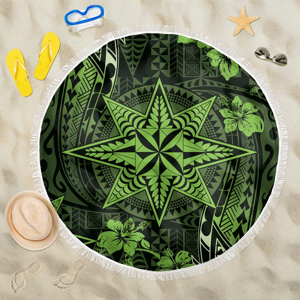 Vintage Tonga Tribal Ngatu Pattern Beach Blanket With Pacific Floral Lime Green Art LT9 One Size 150cm Lime Green - Polynesian Pride