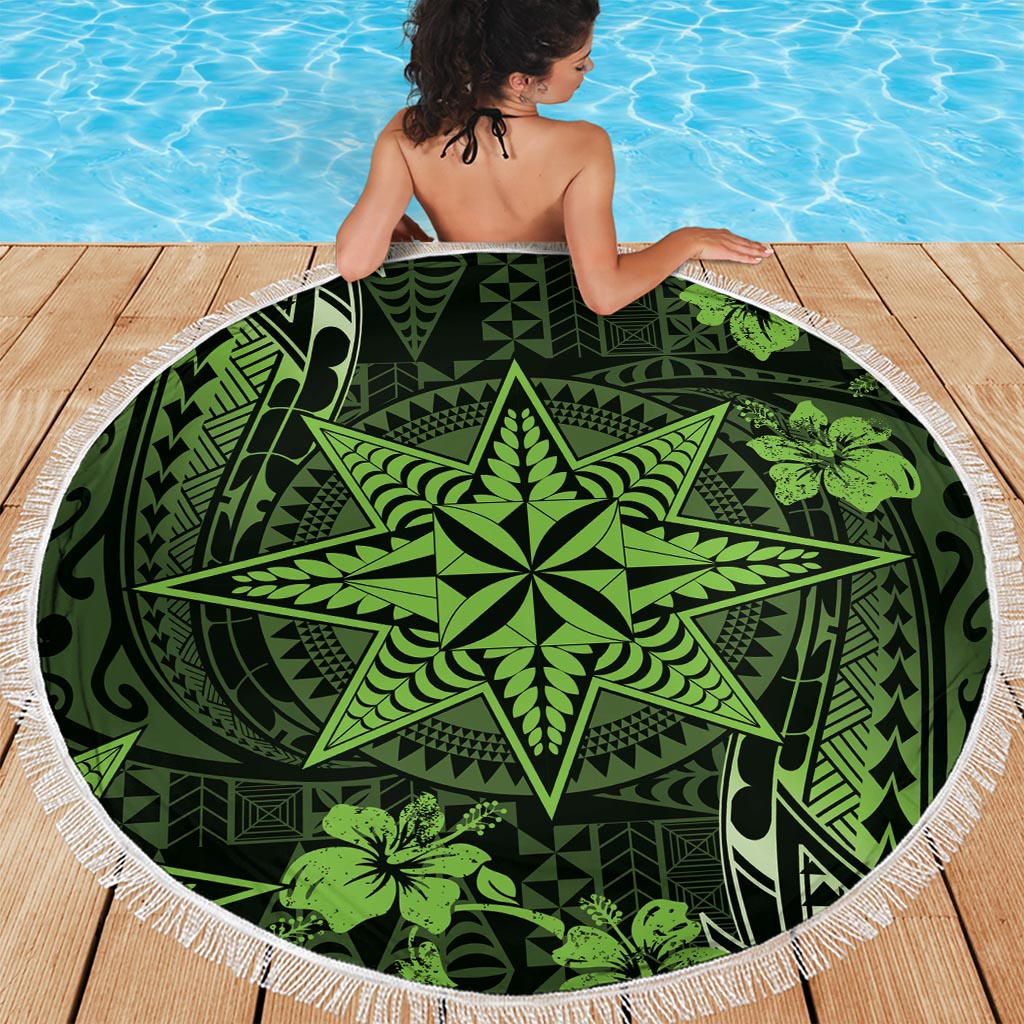 Vintage Tonga Tribal Ngatu Pattern Beach Blanket With Pacific Floral Lime Green Art LT9 - Polynesian Pride