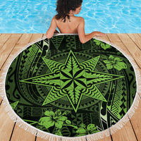 Vintage Tonga Tribal Ngatu Pattern Beach Blanket With Pacific Floral Lime Green Art LT9 - Polynesian Pride