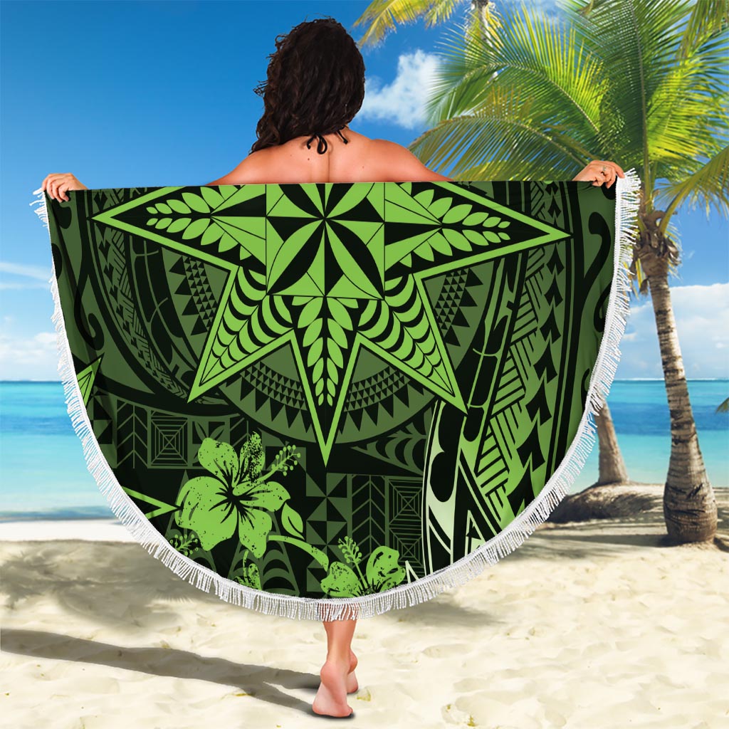 Vintage Tonga Tribal Ngatu Pattern Beach Blanket With Pacific Floral Lime Green Art LT9 - Polynesian Pride