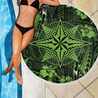 Vintage Tonga Tribal Ngatu Pattern Beach Blanket With Pacific Floral Lime Green Art LT9 - Polynesian Pride