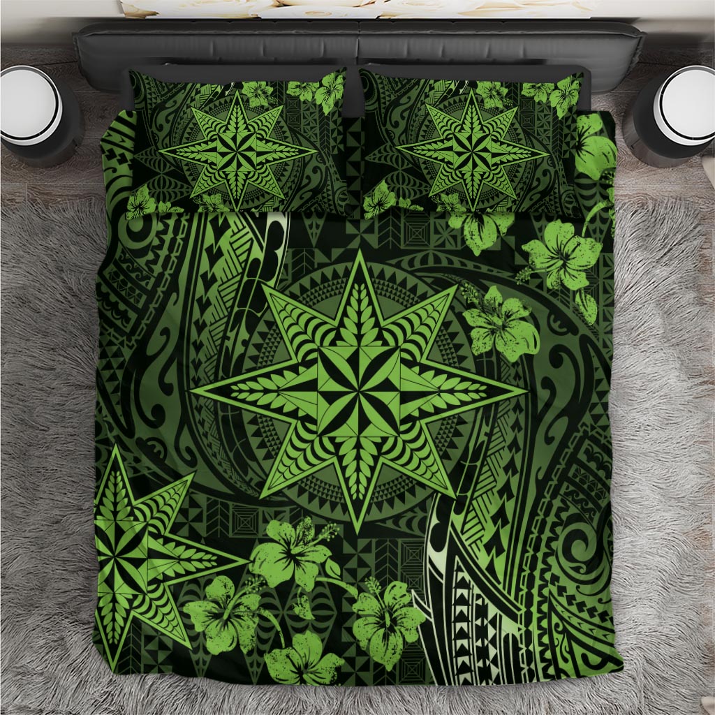 Vintage Tonga Tribal Ngatu Pattern Bedding Set With Pacific Floral Lime Green Art LT9 Lime Green - Polynesian Pride