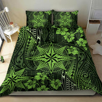 Vintage Tonga Tribal Ngatu Pattern Bedding Set With Pacific Floral Lime Green Art LT9 - Polynesian Pride